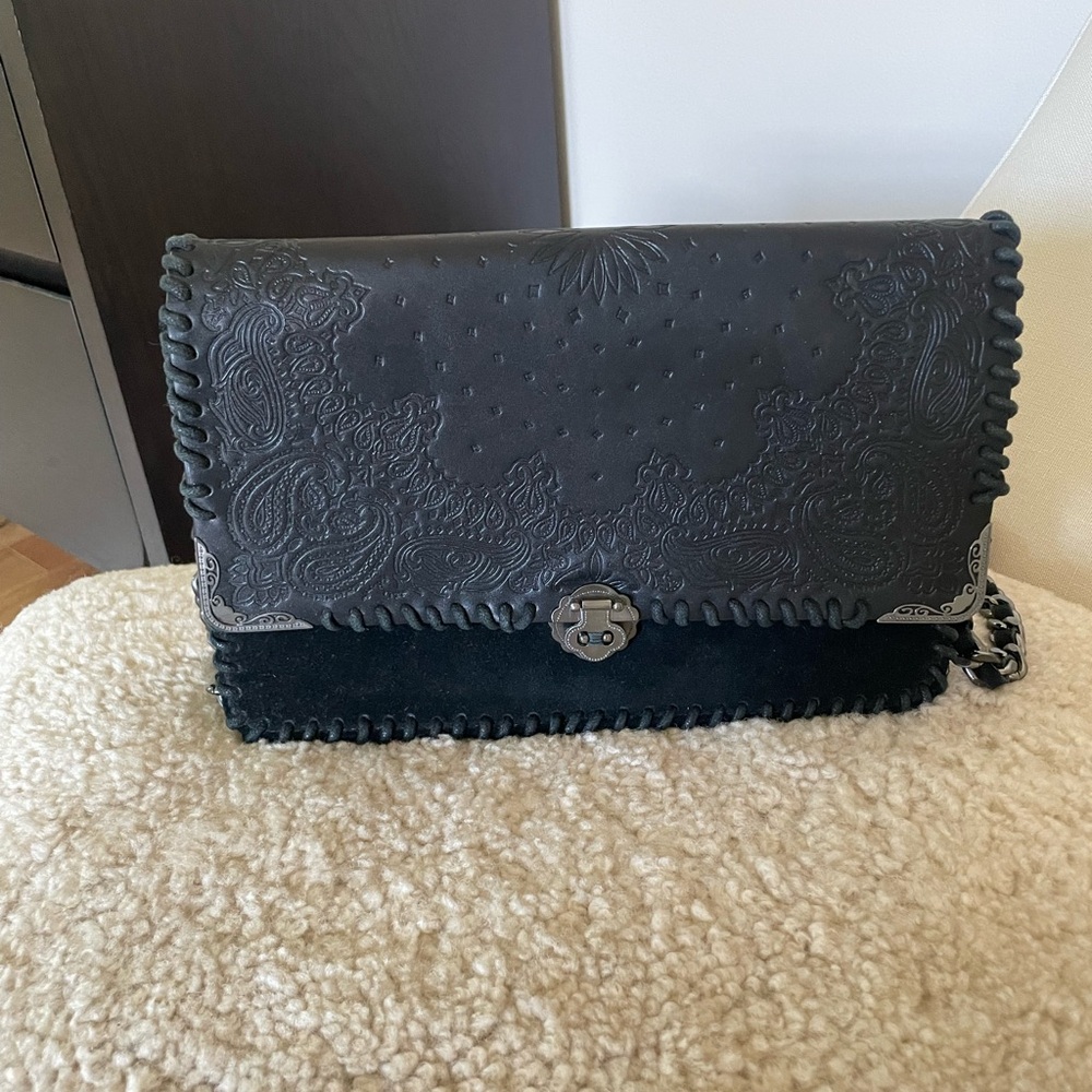 Zara Black Embossed Genuine Leather Clutch